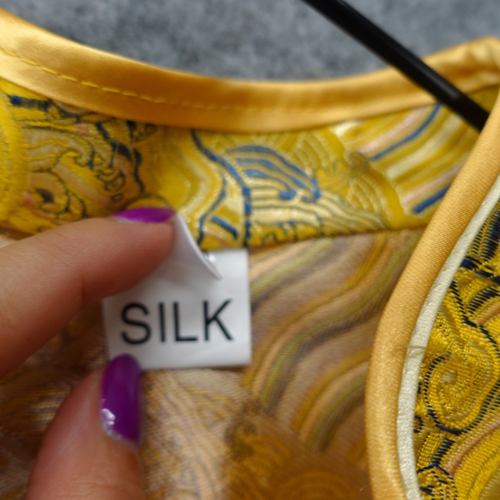 Mandarin Collar Tang Suit Jacket Womens S Yellow Silk Brocade Chinese Cheongsam - Picture 3 of 13